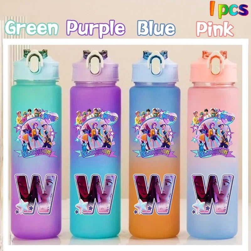 Kpop Demon Hunters gradient color water cup with straw, 750ml, HSF Marketplace brand