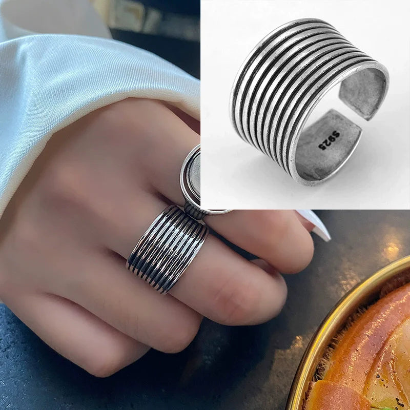 PANJBJ 925 Sterling Silve Topaz Ring for Women Gift Lace Hollowing Out Flower Wide Versatile Grace Vintage Jewelry Dropshipping