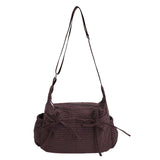 Women checkered nylon sling bag with drawstring, large capacity trendy crossbody handbag for shopping or casual outings.