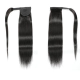 Straight Remy human hair ponytail extension in natural black with clip-in attachment