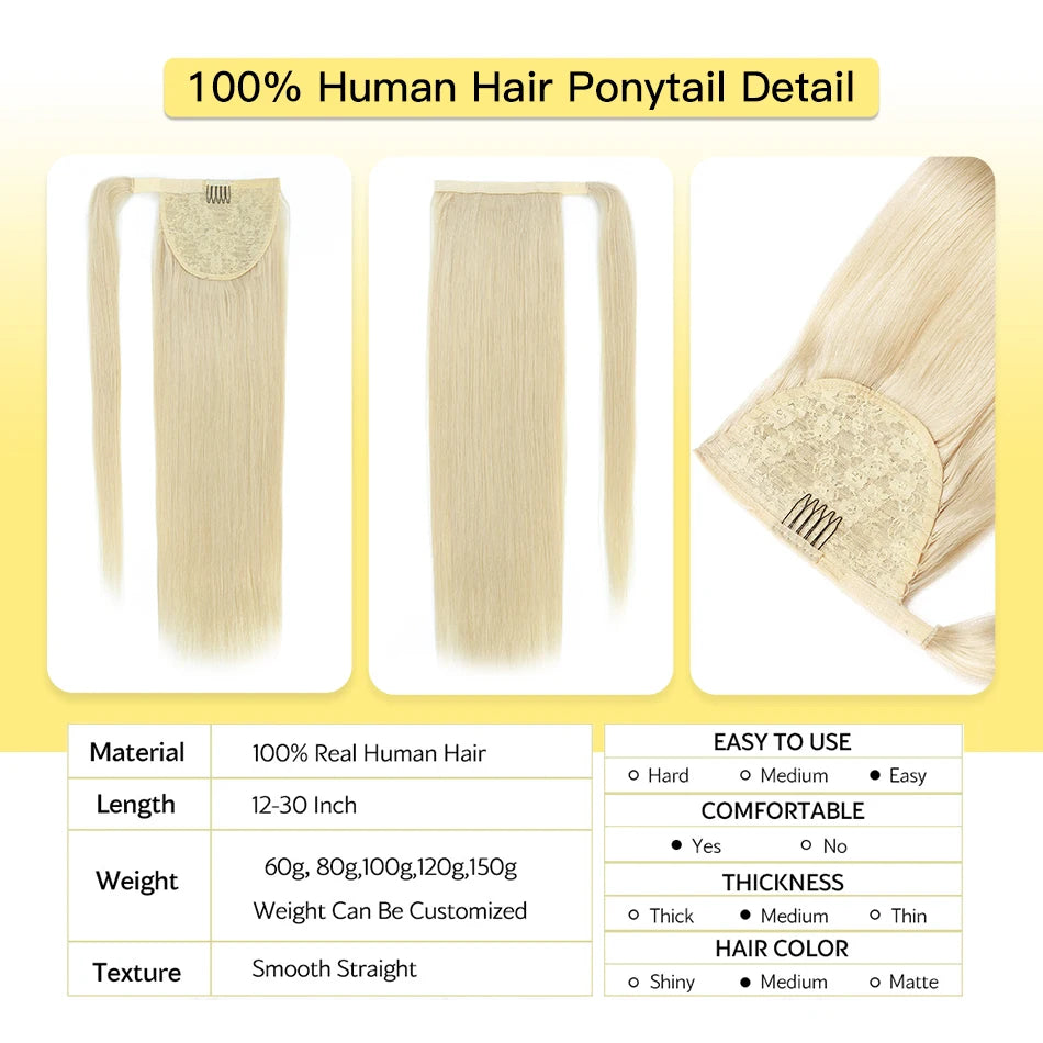 Yelo Ponytail Human Hair 14-18" Highlight Ponytail Extensions 100% Real Human Ponytail Hair Extensions 60g/Set For Women