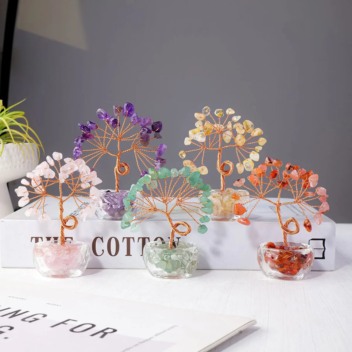 1pc Natural Crystal Lucky Tree Ornament Glass Treasure Pot Base Home Desktop Decoration Crafts Holiday Gift