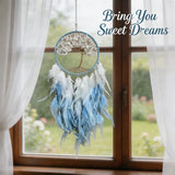 1 Pc Crystal Tree of Life Dreamcatcher, Purple Amethyst & Blue White Feather Wall Hanging, Bohemian Home Decoration for Wedding
