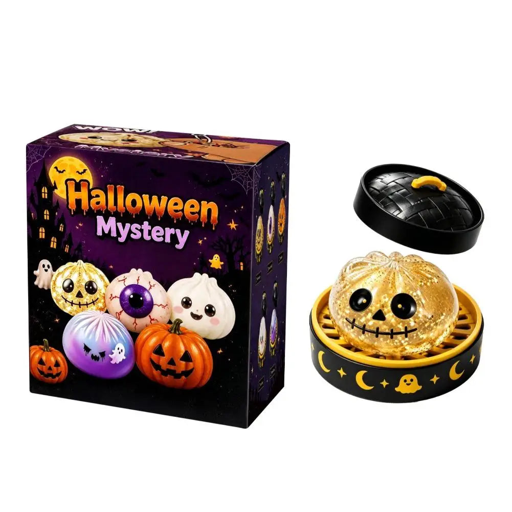 New 1-5pcs Halloween Ghost Dumpling Squishy Toy with Box Squeeze Decompression Fidget Toy for Stress Relief Gift Box Set
