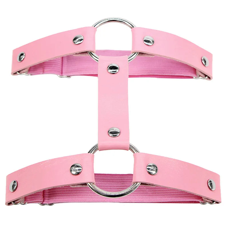 Women’s PU leather thigh garter leg ring with heart rivets, spikes, and adjustable elastic strap