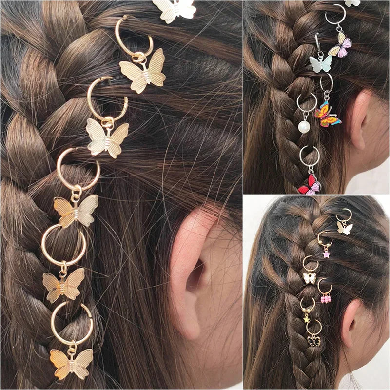 5pcs/bag Hair Braid Bead Butterfly Dreadlock Beads Ring Braiding Hair Sparkly Hair Styling Tool Bohemian Braid Hairs Accessories