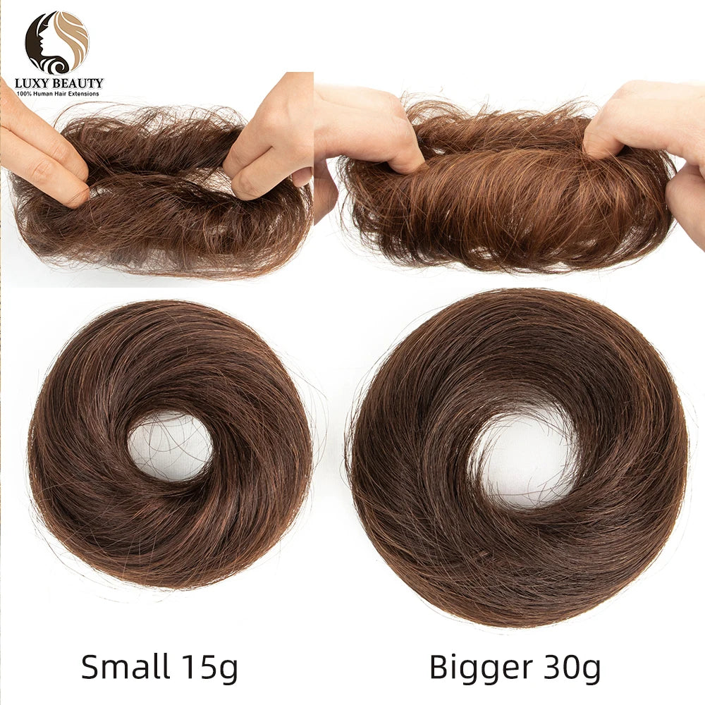Brazilian human hair bun ponytail hairpiece for women, scrunchie updo donut chignon extension