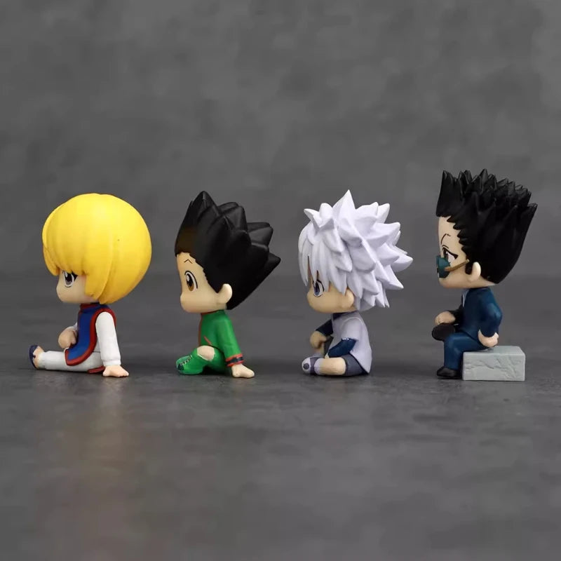 Hunter X Hunter chibi figures of Gon, Killua, Kurapika, and Leorio sitting together in a 4-piece set