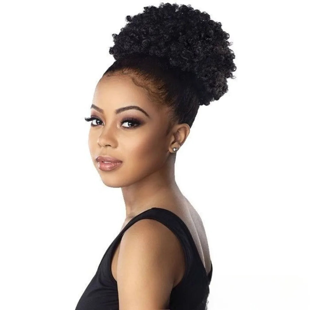Afro kinky curly drawstring ponytail virgin human hair extension in natural color, easy-install style