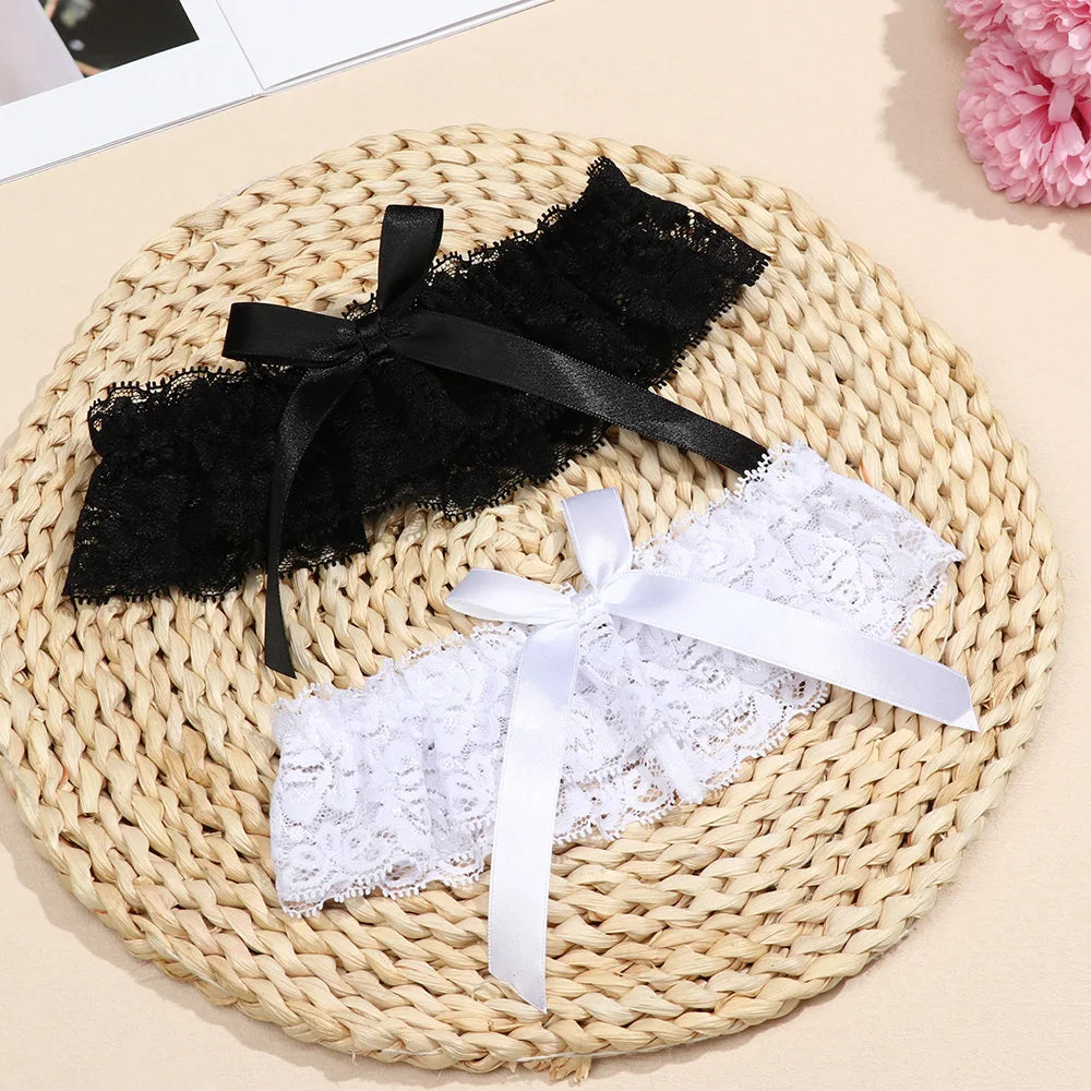 Women's lace bow leg ring garter belt, bridal thigh garter loop for lingerie cosplay costumes