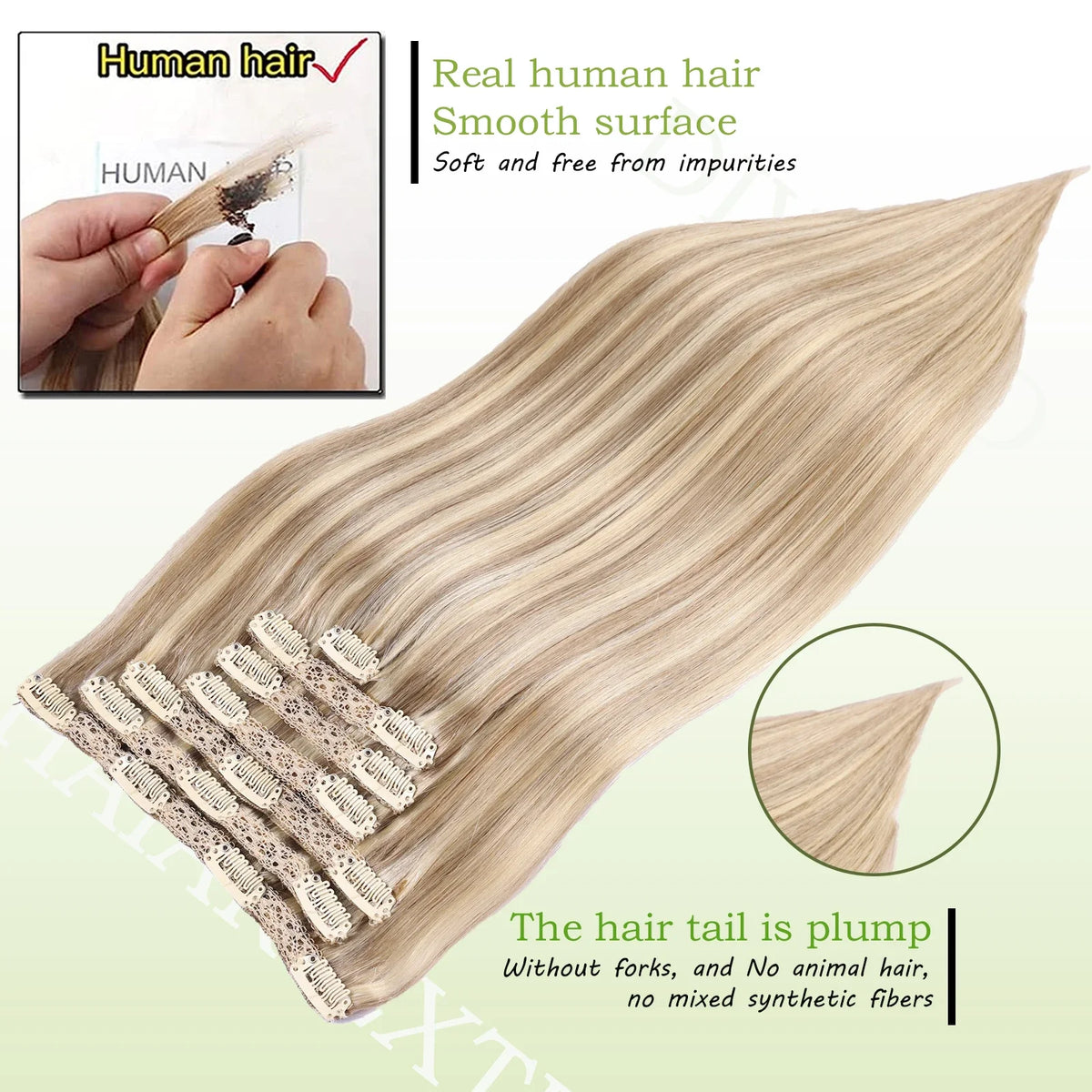 Natural black straight clip-in human hair extensions, 7-piece PU invisible wefts, lightweight 116g set by HSF Marketplace