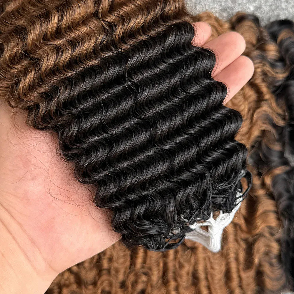15A T1B/30 TB30 Highlight Kinky Curly Feather Crochet Human Hair Miracle Knots Knotless Pre Separated Pre Looped Small Spirals Deep Curly Human Hair Extensions Invisible Boho Braiding Light Brown Crochet Hair For Women