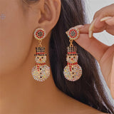 Creative Christmas Grandpa and Grandma Zircon Stud Earrings For Women White Pearl Crystal Snowman Elk Earring New Year Jewelry