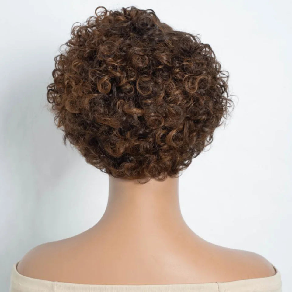 Rebecca Ginger #350 short bob pixie cut wig, curly Peruvian deep wave human hair lace front wig