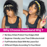 Brazilian kinky curly glueless human hair headband wig, short bob, full machine-made style for women