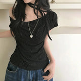 Women's polka dot one-shoulder summer T-shirt by HSF Marketplace