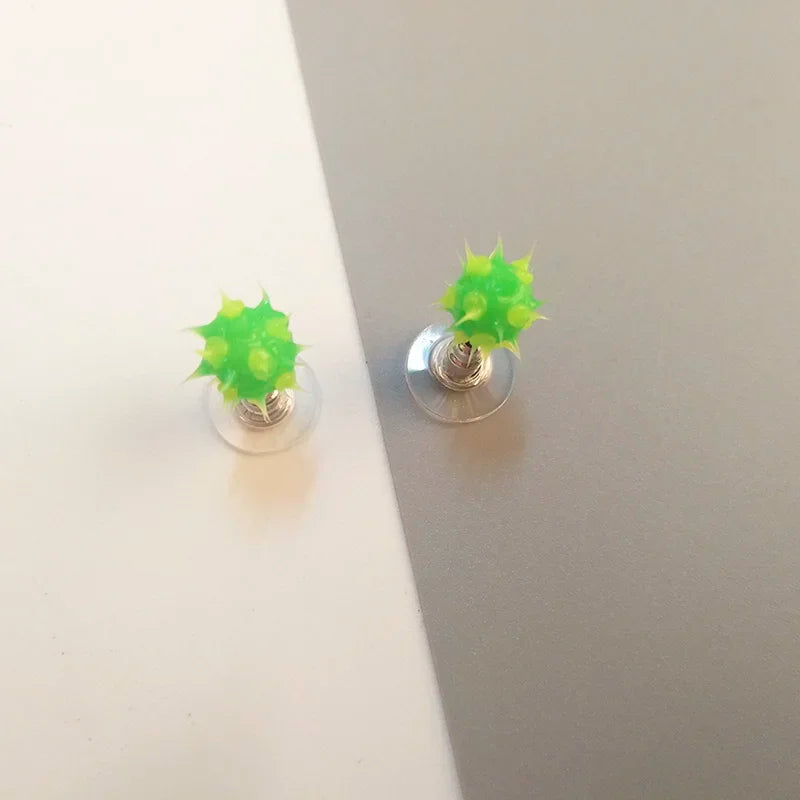 Colorful silicone ball stud earrings in Japanese Korean style, patterned jewelry for girls, teens, and children
