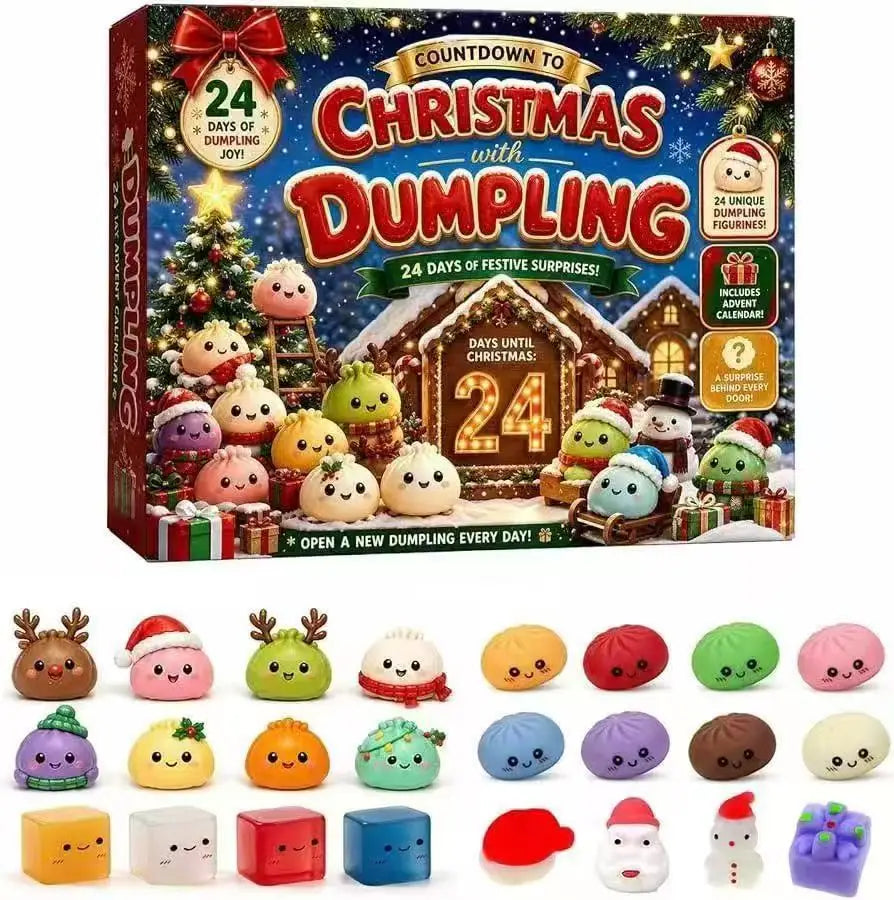 HSF Marketplace 2026 Christmas Advent Calendar with 24 dumpling squishy fidget toys in a mystery gift box