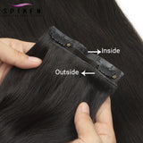 Chocolate brown straight human hair clip-in extensions, 7-piece invisible PU clip set, 100-120g Remy hair