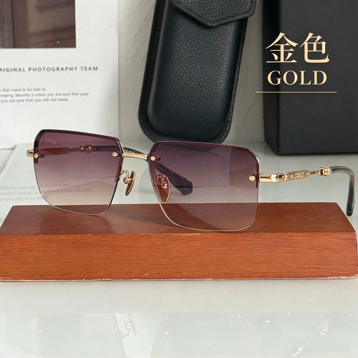 Women's frameless luxury sunglasses with titanium frames, stylish design, perfect for holiday travel and beach sunshade.