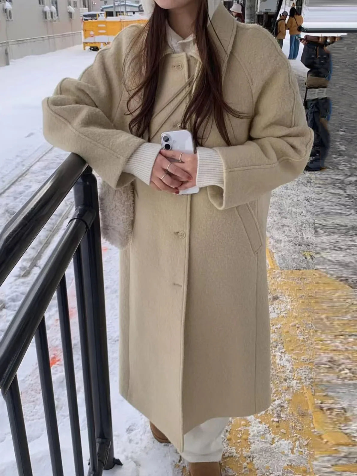 Korean style woolen coat for women by HSF Marketplace, soft warm outerwear in a stylish design