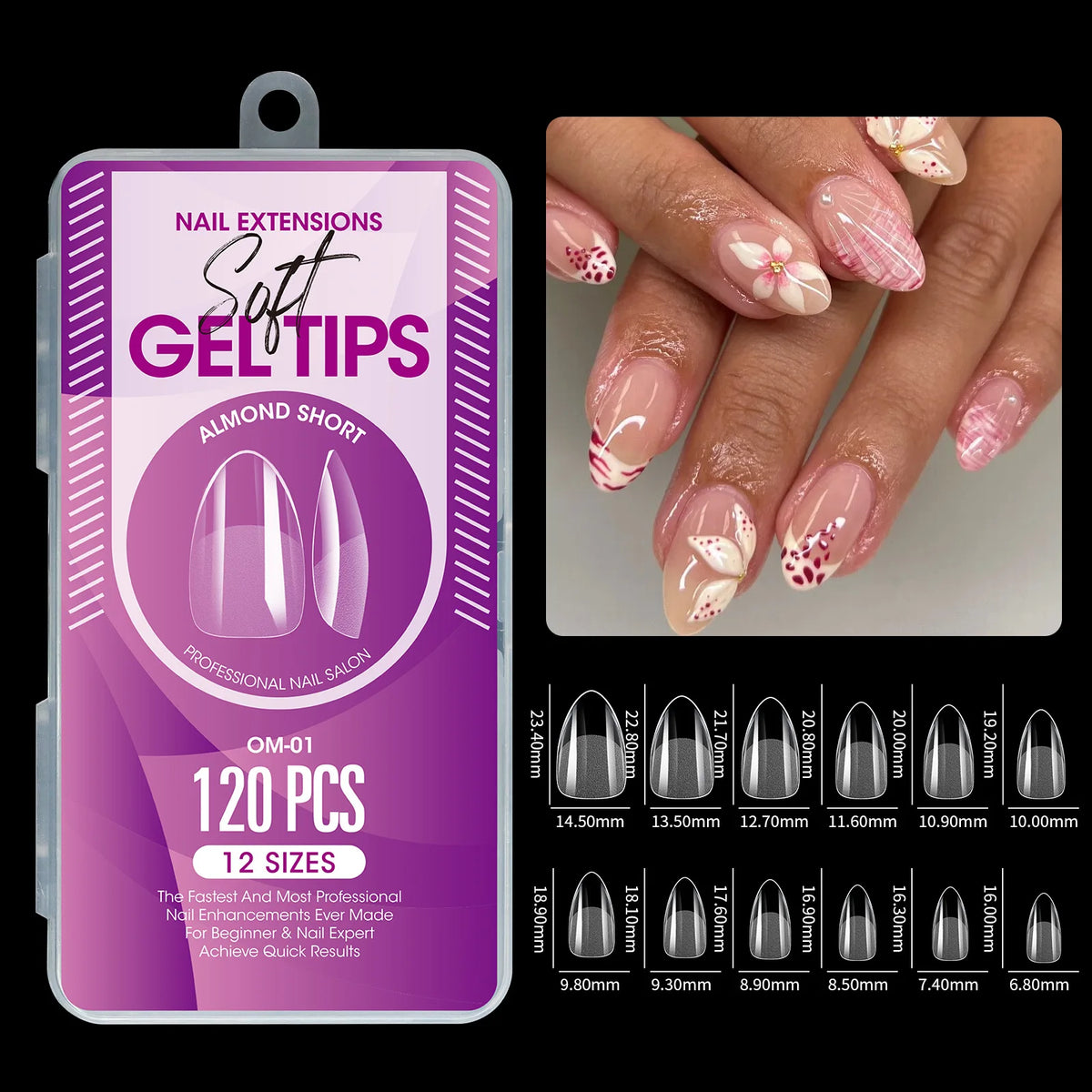 Short almond soft gel full-cover false nail tips for acrylic and press-on nails, 100/320/600 pieces