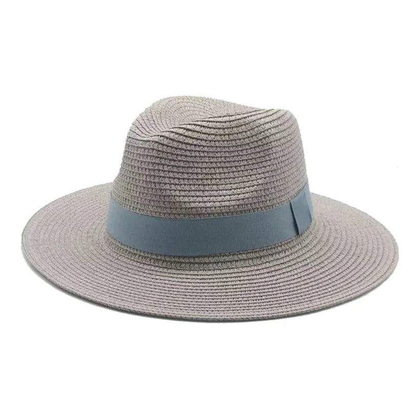 Women's black ribbon Panama straw hat for spring and summer sun protection by HSF Marketplace