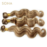 Piano Color P4/613 Highlighted Hair Bundles With Closure Remy Body Wave Ombre Ash Blonde Human Hair Weave With Highlights