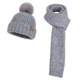 Women's wool knit neck scarf, gloves and cap set in coordinated winter colors