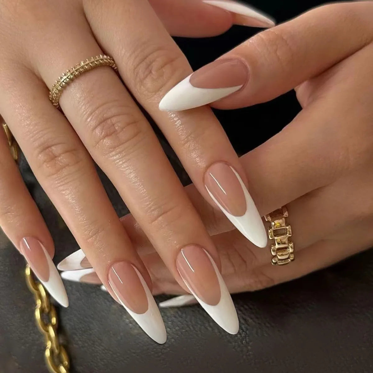 24-piece oval short pink ombre press-on false nails by HSF Marketplace for women and girls