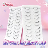 10 pairs HSF Marketplace false eyelashes with clear band, wispy manga style, small flame design for dramatic lower eye lash looks.