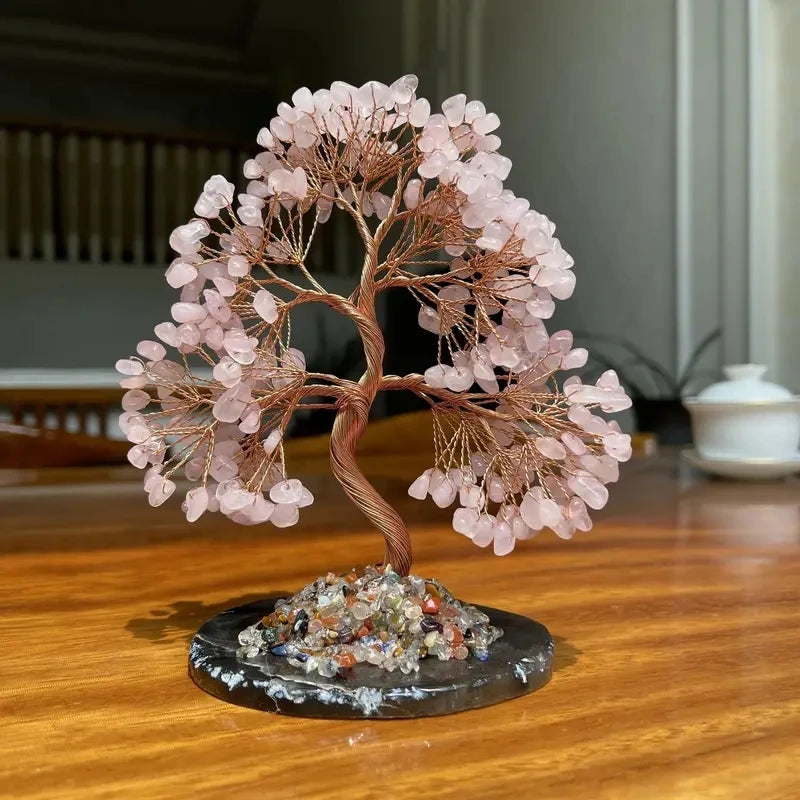 Natural Crystal Tree Green Aventurine Rose Quartz Decor Home Office Decoration Money Tree Life Tree Ornament Holiday Gift