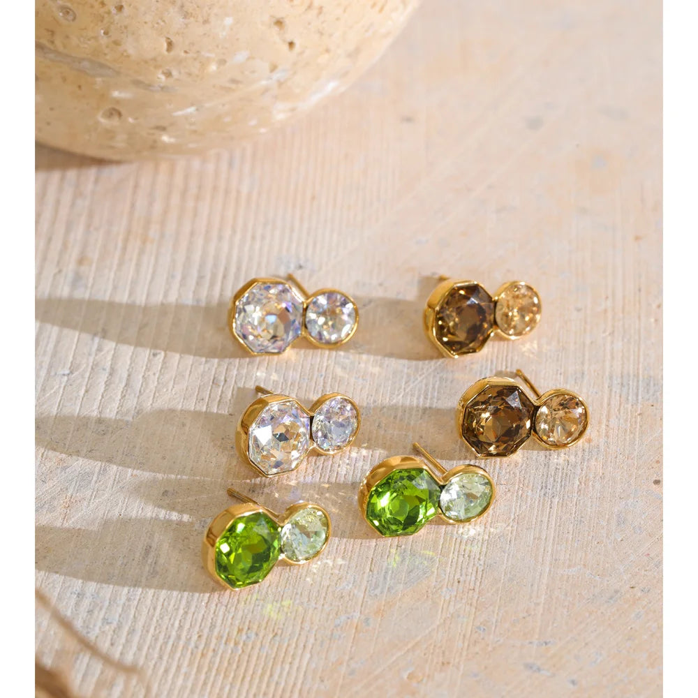 Stainless steel K9 crystal stud earrings for women, HSF jewelry with sparkling round stones
