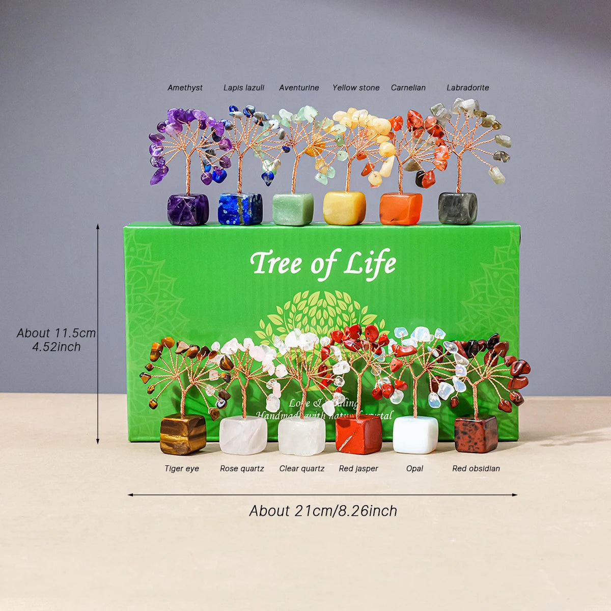1pc Natural Gemstone Crystal Chakela Lucky Tree With Block Base Home Office Desk Living Room Crystal Decor Mini Sized Home