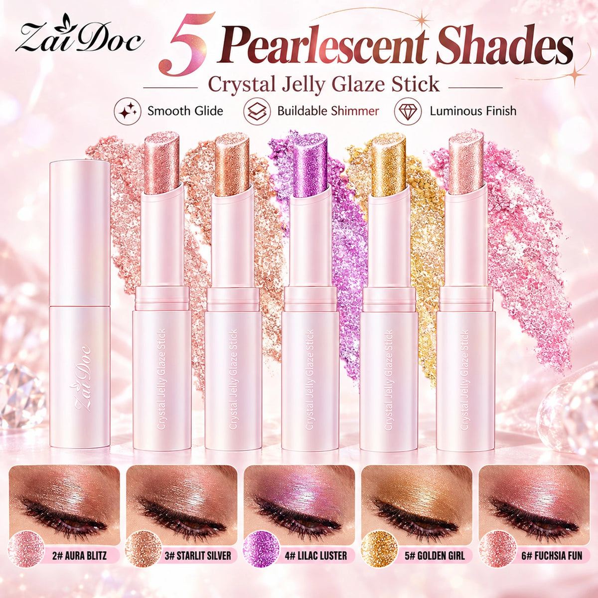 HSF Marketplace pearl shimmer eyeshadow stick in five colors, waterproof glitter makeup pencil for eyes