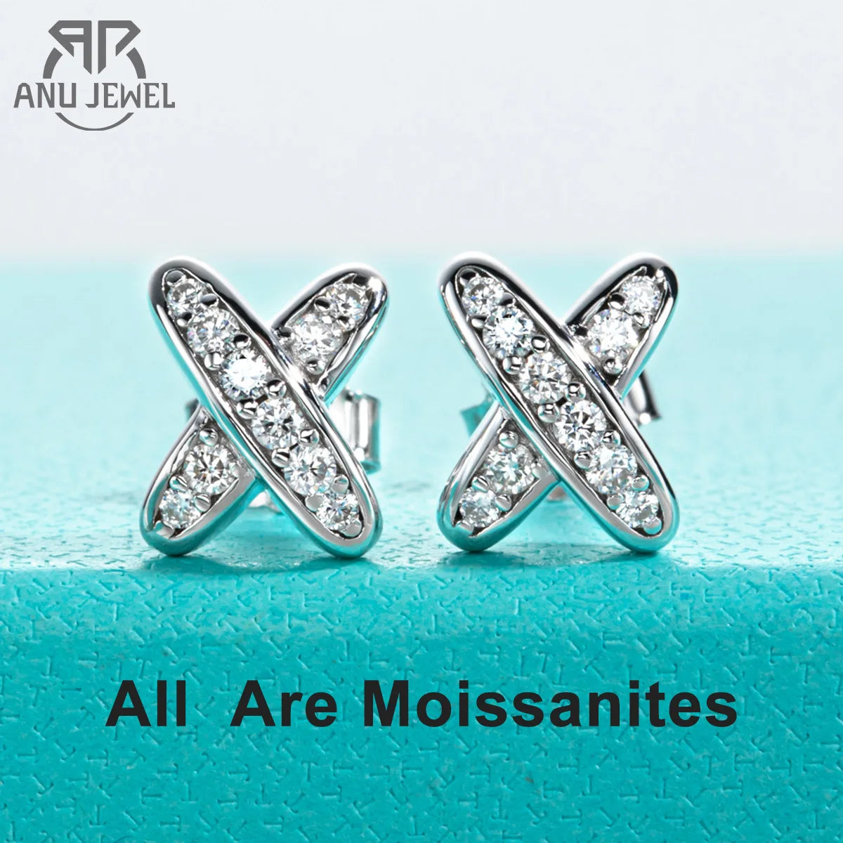 AnuJewel moissanite classic cross stud earrings in 925 sterling silver with D color VVS1 stones