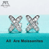 AnuJewel moissanite classic cross stud earrings in 925 sterling silver with D color VVS1 stones