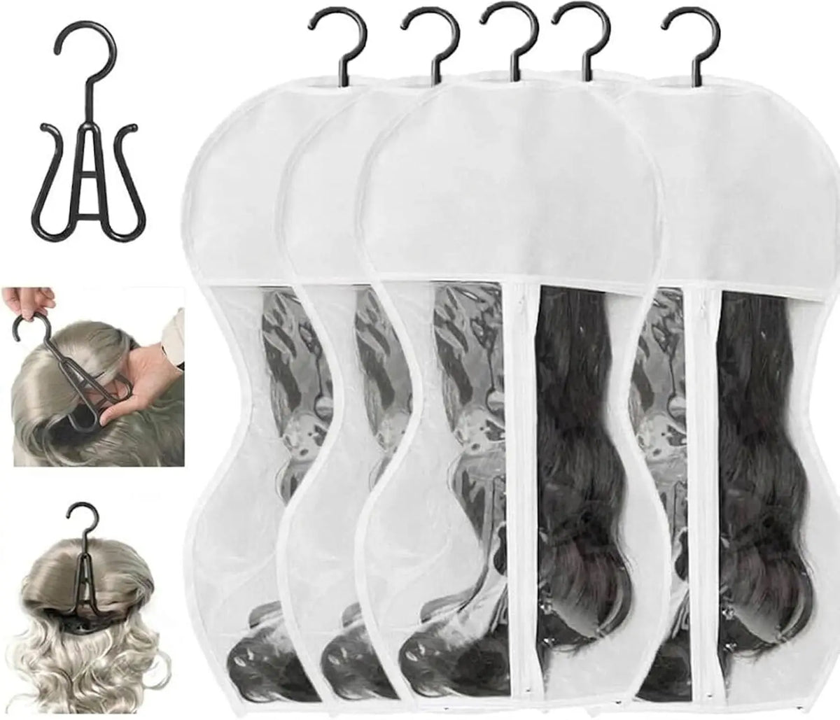 1/3/5pcs Premium Wig Storage Bags with Sturdy Metal Hangers - Black Transparent Design for Multiple Wigs & Hair Extensions