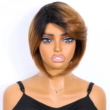 Rebecca Brazilian short straight bob human hair wig with bangs, side part, full machine-made, designed for black women.