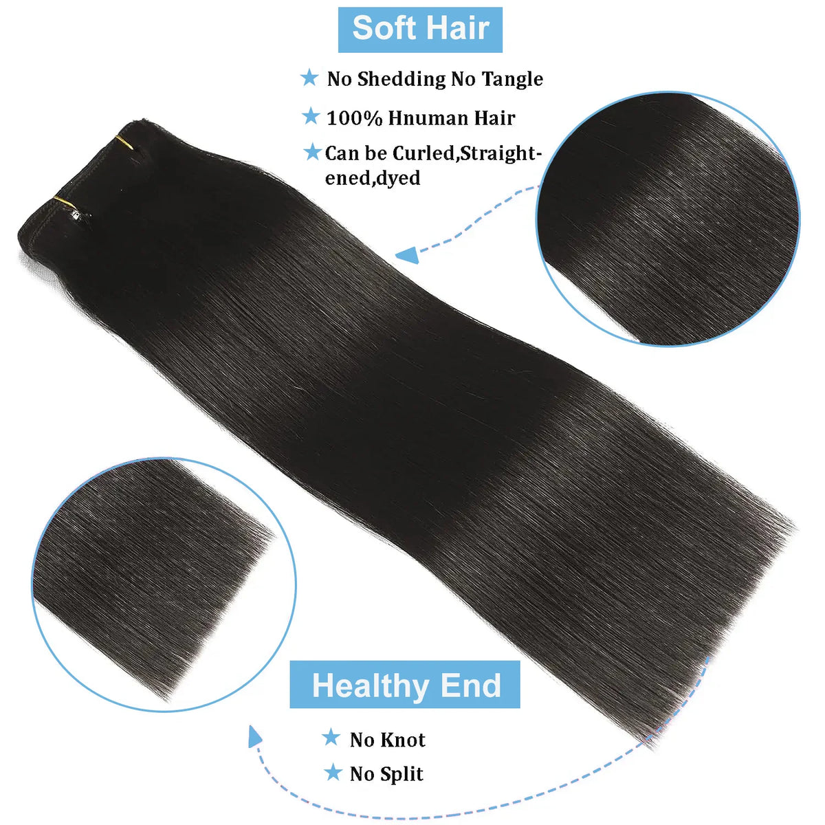 8-piece natural black Remy human hair clip-in extensions with 18 clips for women by HSF Marketplace