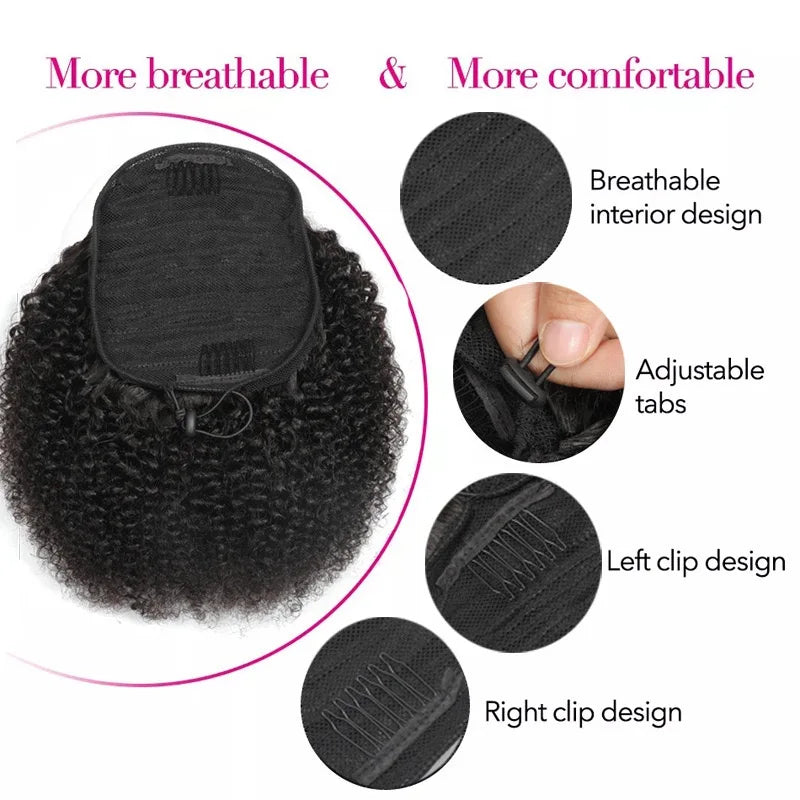 Afro Kinky Curly Drawstring Ponytail Human Hair 4B-4C Curly Drawstring Ponytail Extension Brazilian Virgin Hair For Black Women