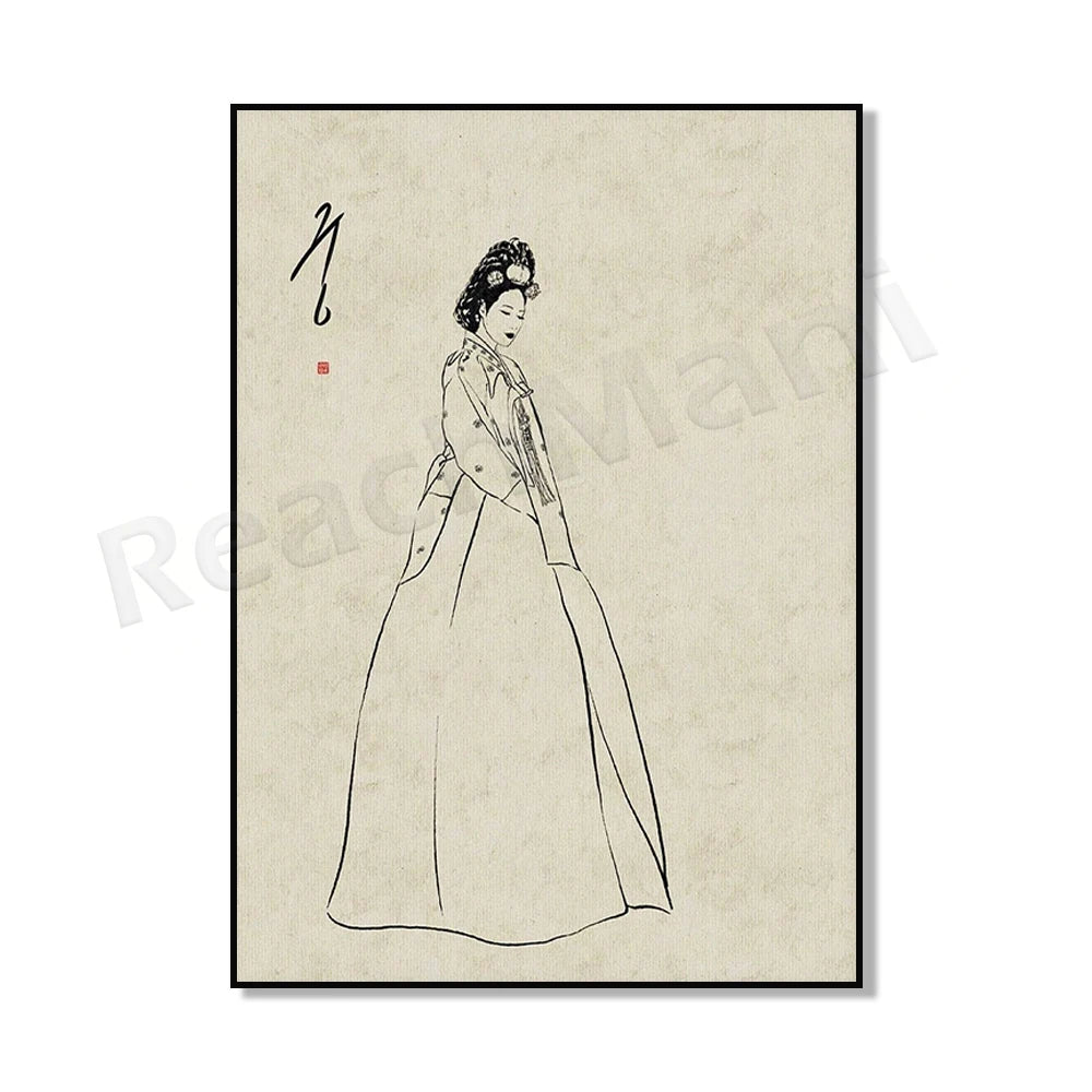 Korean Hanbok canvas poster featuring traditional Asian-inspired artwork for home decor