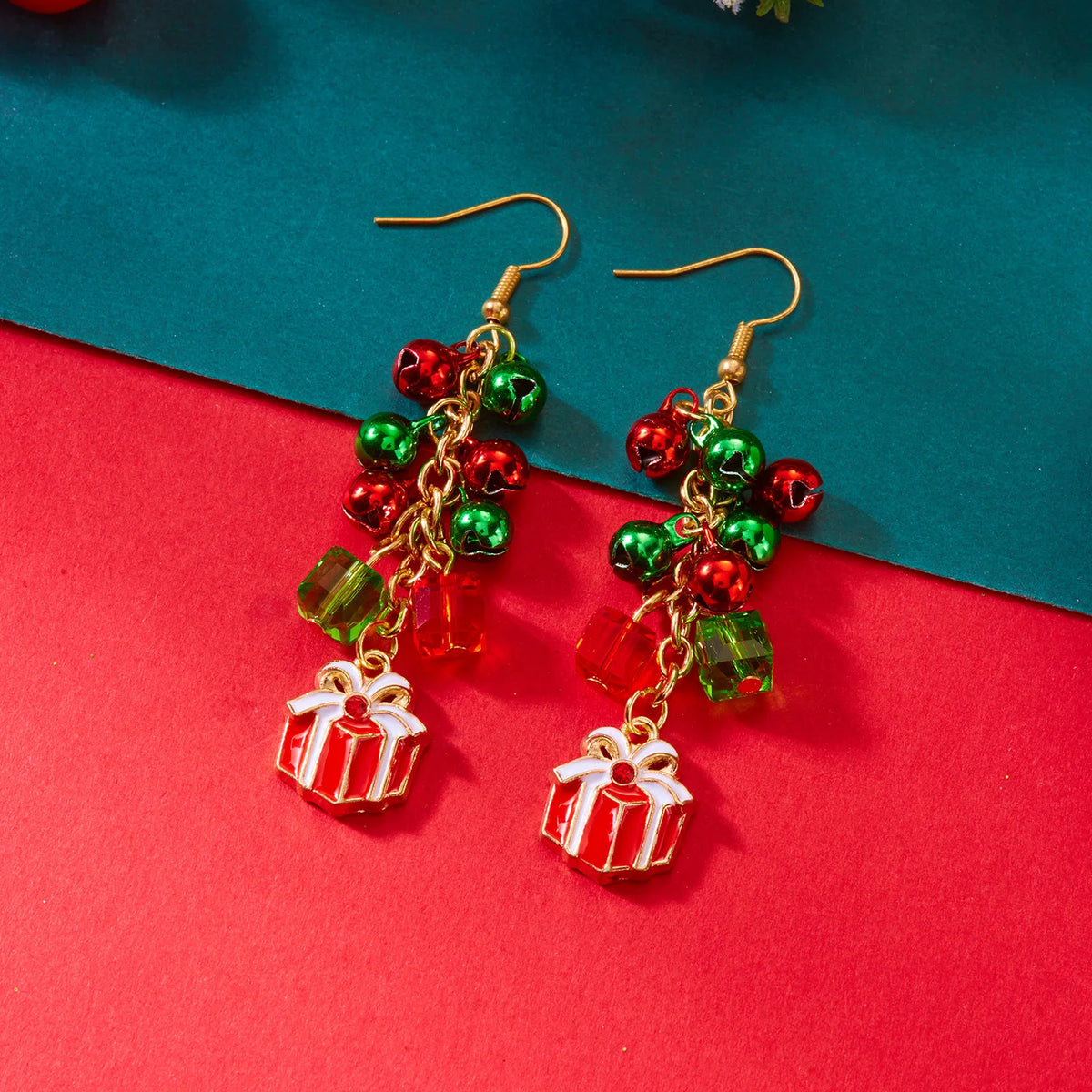 Trendy Christmas asymmetrical dangle earrings for women by HSF Marketplace, festive holiday jewelry pair