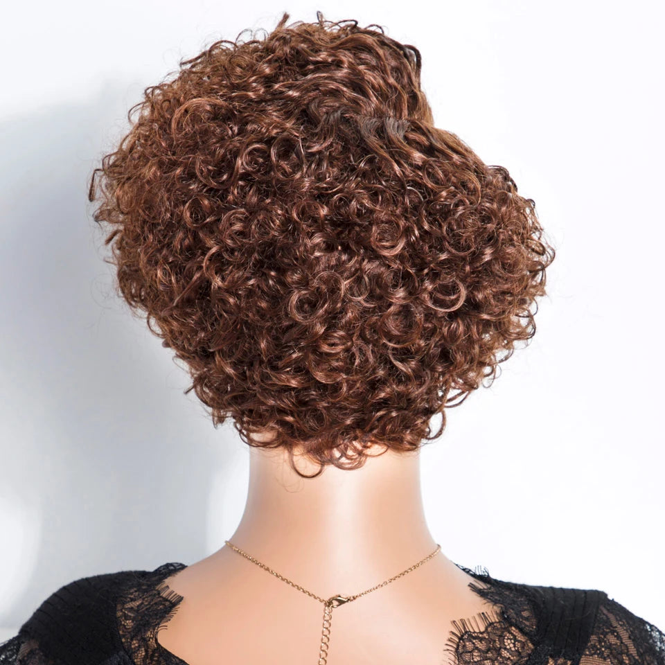 Rebecca Ginger #350 short bob pixie cut curly Peruvian human hair lace front wig, 13x6x1 deep wave texture