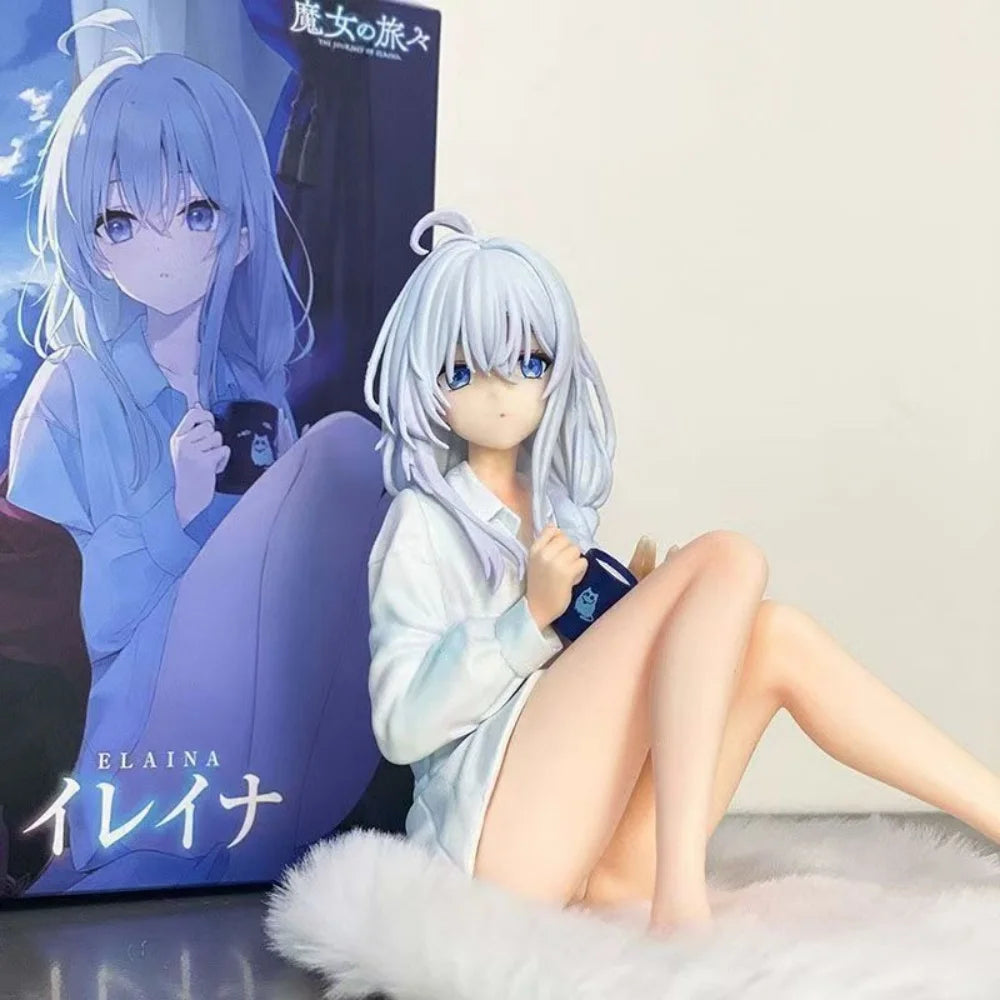 The Journey of Elaina anime girl figure sitting in pajamas, 11cm desktop model statue collectible