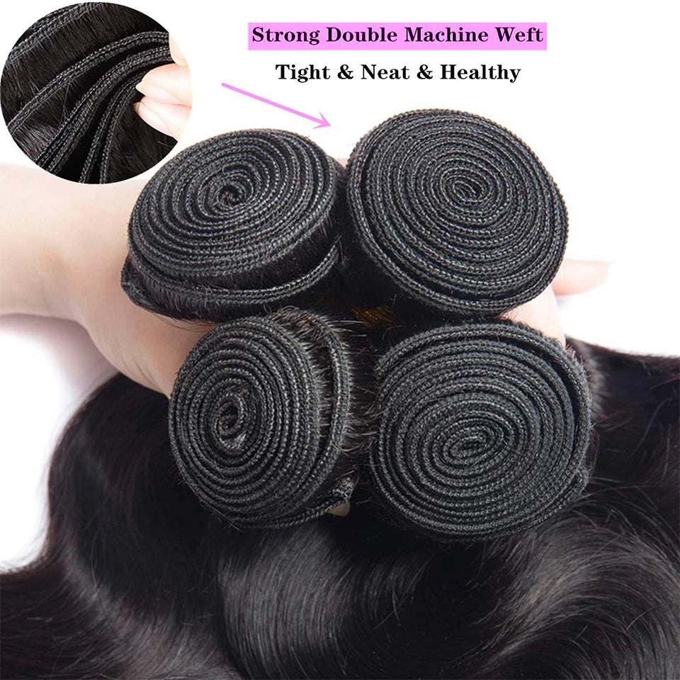 Beaufox Loose Wave Human Hair Bundles With Closure Indian Hair Weave 3/4 Bundles With Lace Closure Wavy Human Hair Extensions