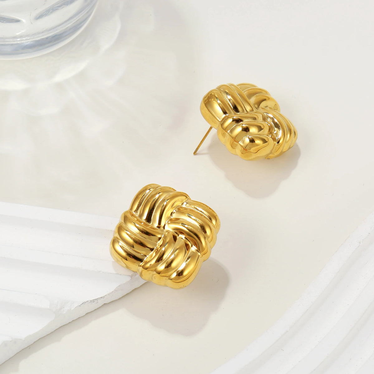 Stainless steel square stripe stud earrings for women by HSF Marketplace