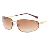Oval frameless Y2K punk sunglasses with luxury retro styling for women, outdoor fashion eyewear
