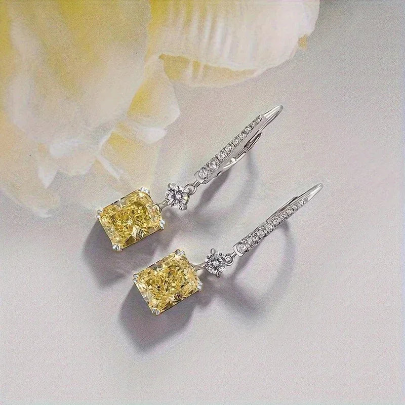 Yellow CZ dangle earrings for women, modern bridal jewelry by HSF Marketplace