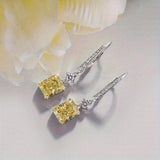 Yellow CZ dangle earrings for women, modern bridal jewelry by HSF Marketplace